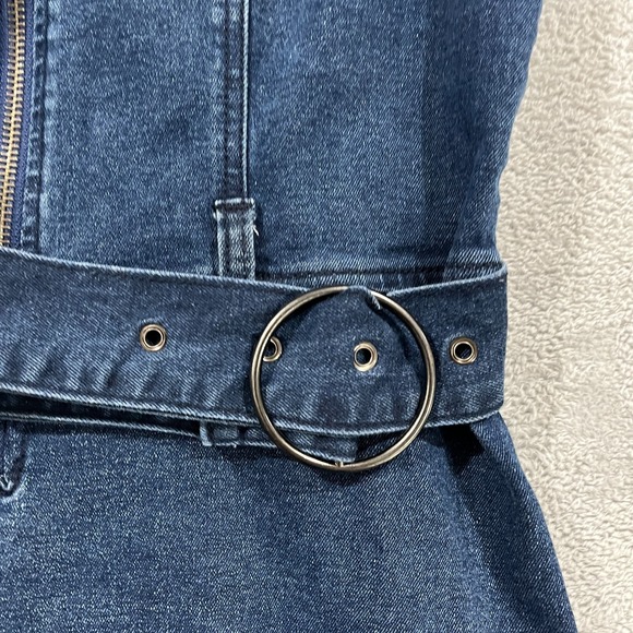 By Rewash Denim Dress Womens Large Zip Front Belted Western Festival - Picture 5 of 8
